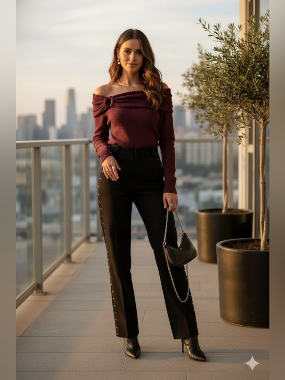 ASTR Wylie Burgundy Wool Blend Off Shoulder Ruched Foldover Knit Sweater
